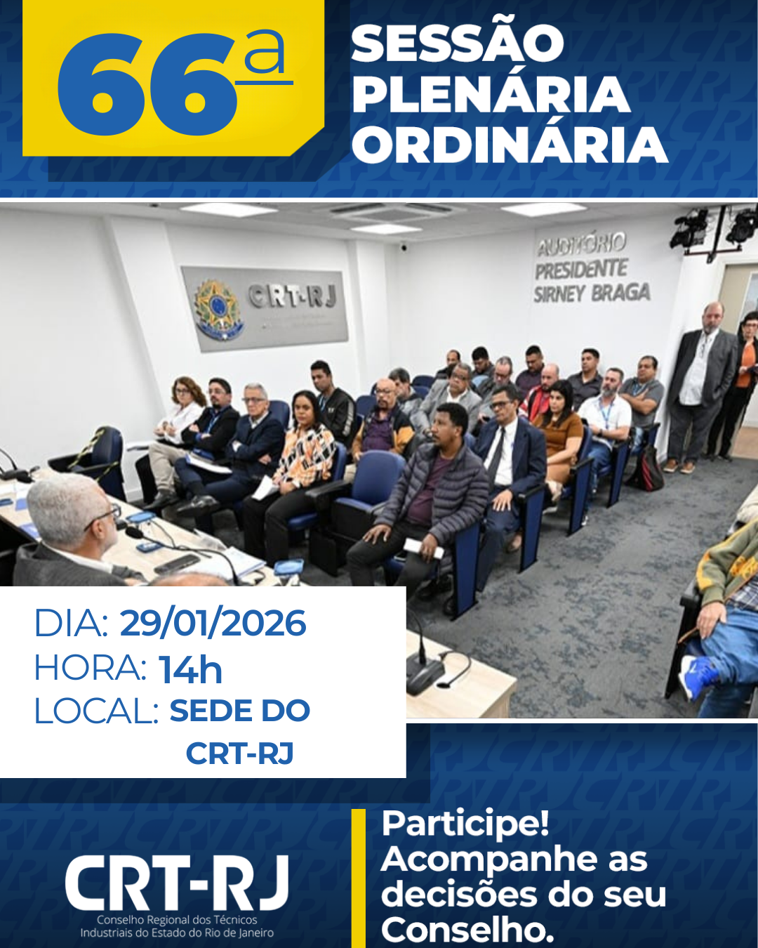 Participe da 66ª Sessão Plenária Ordinária do CRT-RJ