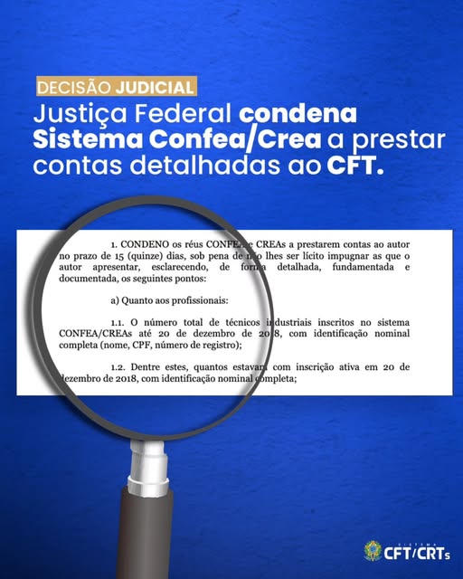 Justiça Federal Condena Sistema Confea/CREA a prestar contas ao CFT