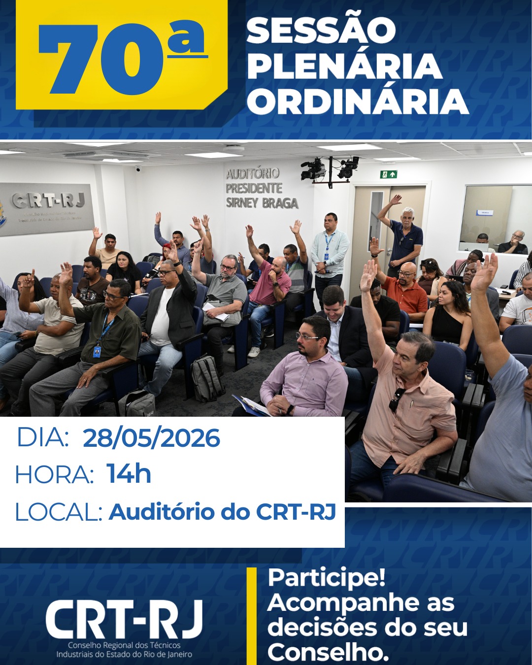 Participe da 70ª Sessão Plenária Ordinária do CRT-RJ