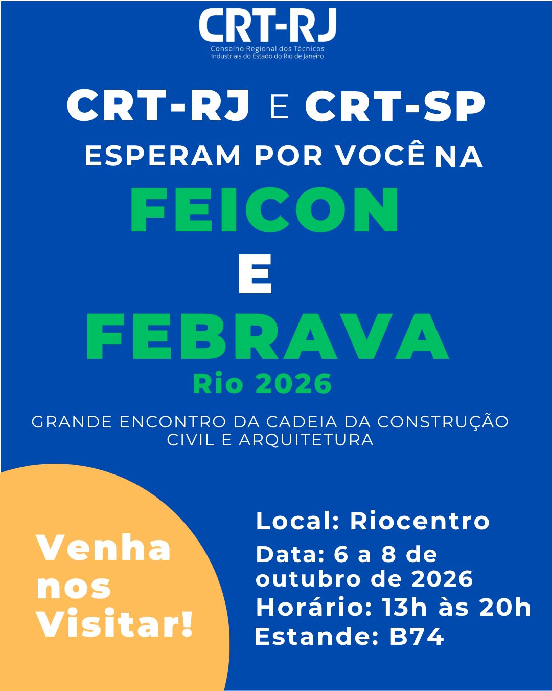 CRT-RJ e CRT-SP participam juntos na Feicon e Febrava Rio 2026