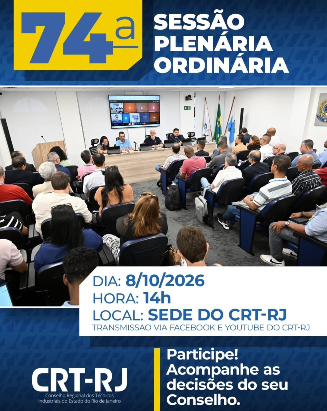 Participe da 74ª Sessão Plenária Ordinária do CRT-RJ